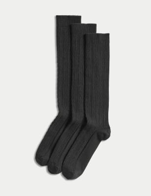 

M&S Collection Pack de 3 pares de calcetines por la rodilla de punto trenzado - Black, Black