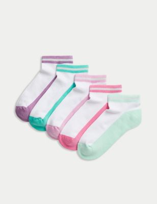 M&S Girl's 5pk Cotton Rich Trainer Liners (6-8 Small - Large,4-7 Large) - 6-8+ - Multi, Multi