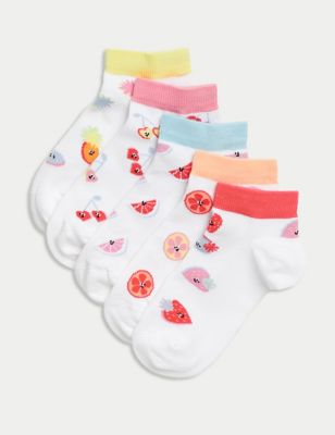 

Girls M&S Collection 5pk Cotton Rich Fruit Trainer Liners™ - Multi, Multi