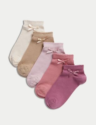 M&S Girl's 5pk Cotton Rich Bow Trainer Liners - 6-8+ - Multi, Multi