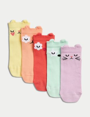 M&S Girl's 5pk Cotton Rich Animal Trainer Liners (6 Small - 7 Large) - 12+3+ - Multi, Multi