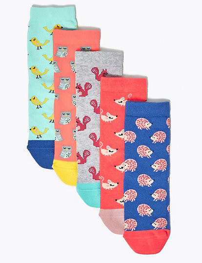 5pk Cotton Animal Print Socks