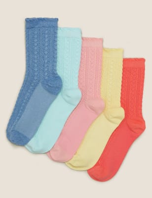 

Girls M&S Collection 5pk Cotton Rich Cable Socks - Multi, Multi