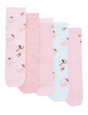 

M&S Collection Pack de 5 pares de calcetines de algodón de bailarina - Pink Mix, Pink Mix