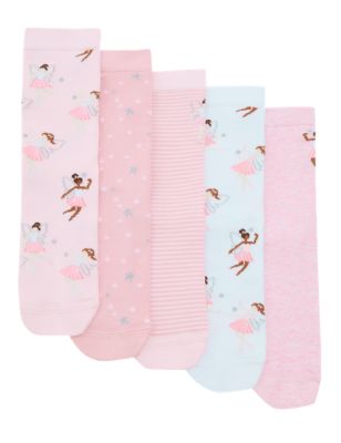 M&S Girls 5pk Cotton Rich Ballerina Socks