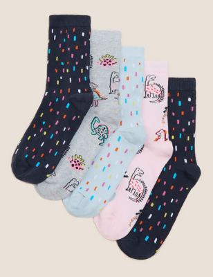

Girls M&S Collection 5pk Cotton Rich Dinosaur Socks - Multi, Multi