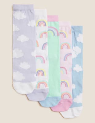 

M&S Collection Pack de 5 pares de calcetines de arco iris de algodón - Multi, Multi