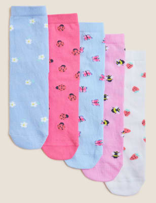 

Girls M&S Collection 5pk Cotton Rich Ladybird & Bee Socks - Multi, Multi