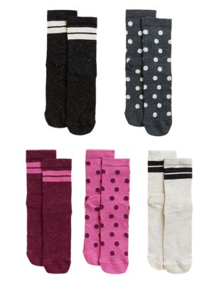 

Girls M&S Collection 5pk Cotton Rich Sparkle Spot Stripe Socks - Multi, Multi