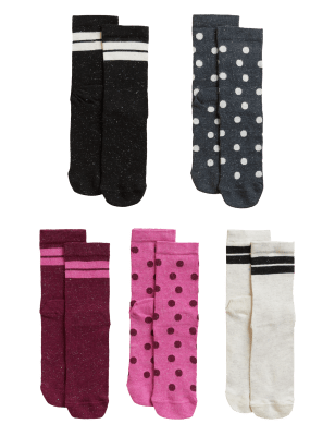 

Girls M&S Collection 5pk Cotton Rich Sparkle Spot Stripe Socks - Multi, Multi