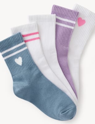 

M&S Collection 5er-Pack gestreifte Socken mit hohem Baumwollanteil und Herzmotiv - White Mix, White Mix