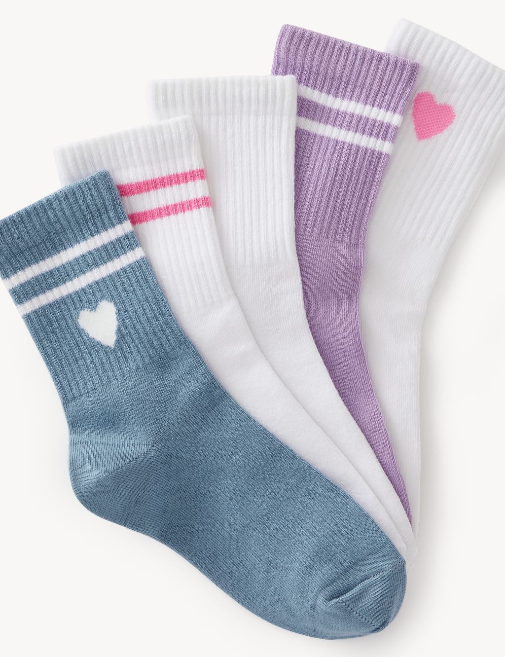 5pk Cotton Rich Heart & Striped Socks image 1