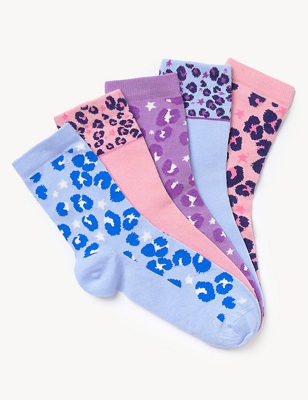 5pk Cotton Rich Leopard Socks - NZ