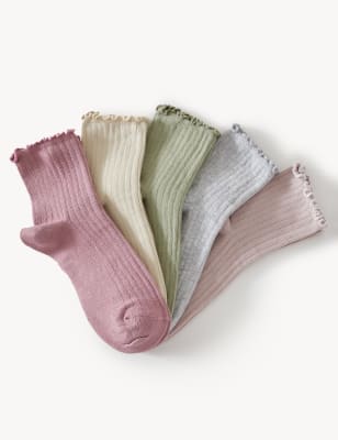 

Girls M&S Collection 5pk Cotton Rich Frill Socks - Multi, Multi