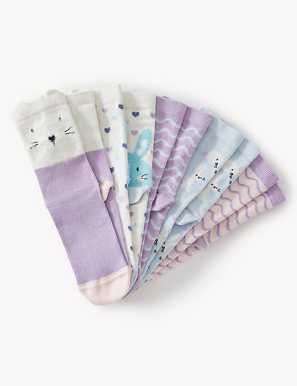 Pack de 5 pares de calcetines de algodón de rayas y conejitos - US