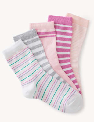 

Girls M&S Collection 5pk Cotton Rich Striped Socks - Multi, Multi
