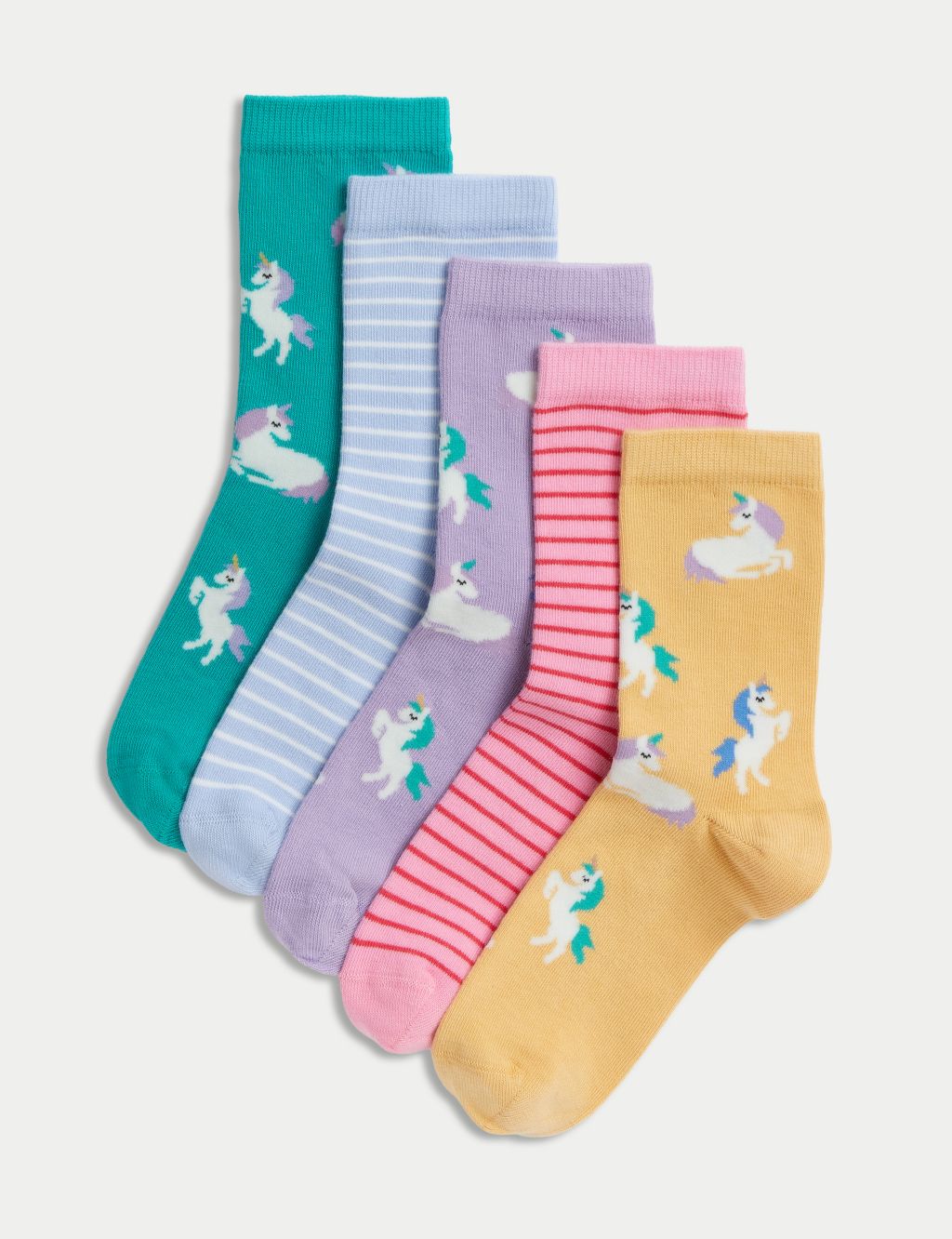 5pk Cotton Rich Unicorn & Striped Socks image 1