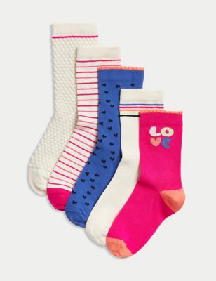 

Girls M&S Collection 5pk Cotton Rich Patterned Socks - Multi, Multi