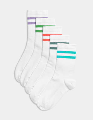 

M&S Collection 5er-Pack gestreifte Socken mit hohem Baumwollanteil - White Mix, White Mix