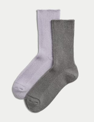 

Unisex,Boys,Girls M&S Collection 2pk Cotton Rich Socks - Lilac Mix, Lilac Mix