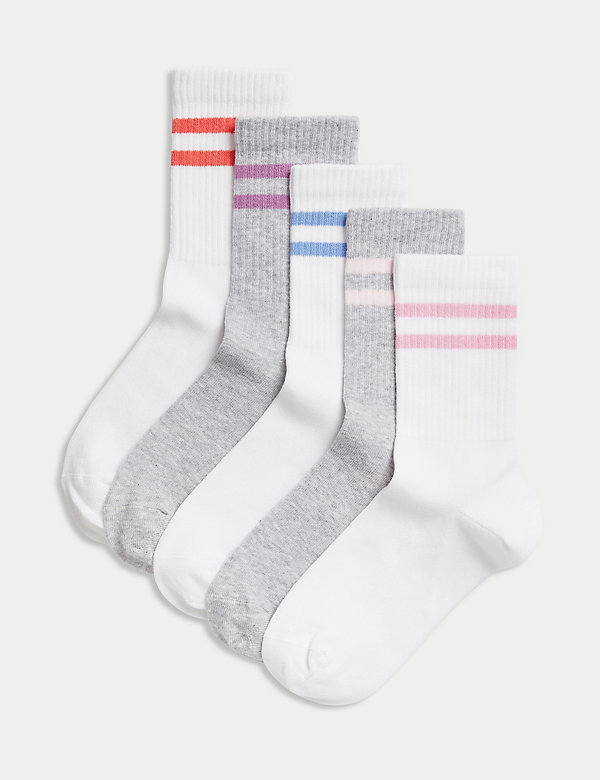 5pk Cotton Rich Ankle Ribbed Stripe Socks (6 Small -7 Large) - HK