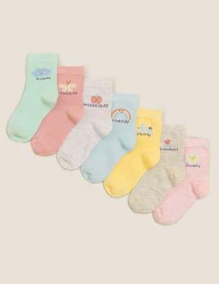 Lot de 7 paires de chaussettes en coton à motif jours de la semaine - Multi