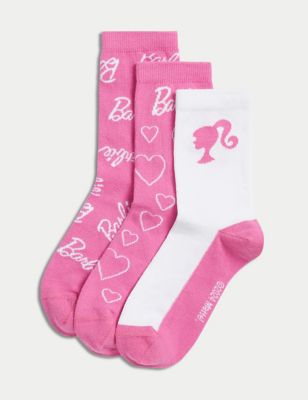 M&S Girls 3pk Cotton Rich Barbie Socks (6 Small - 7 Large) - 12+3+ - Multi, Multi