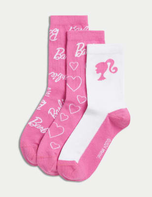 M&S Girl's 3pk Cotton Rich Barbie Socks (6 Small - 7 Large) - 6-8+ - Multi, Multi