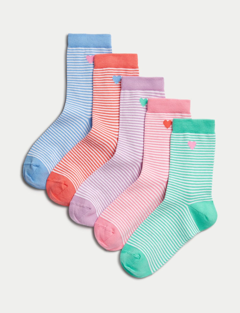Boys Girls Striped Socks Rainbow Colour Cotton Rich 5-pack Ankle Kid Age 1  to 5