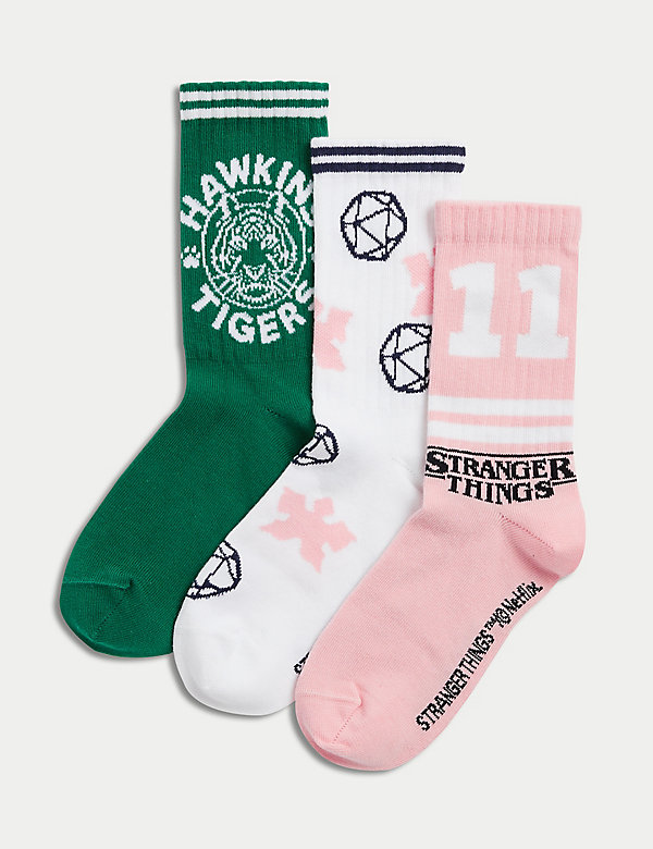 3 paar geribbelde, katoenrijke Stranger Things™-sokken - NL