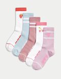 5er-Pack gestreifte Socken mit hohem Baumwollanteil, Strukturmuster und Herzmotiv (22,5–40,5)