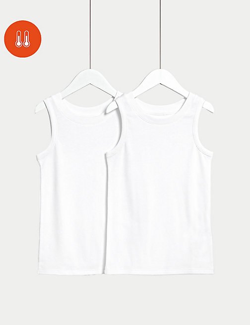 Marks And Spencer Boys M&S Collection 2pk Thermal Cotton Blend Vests (2-14 Yrs) - White, White
