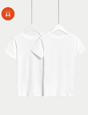 M&S Boys 2pk Heatgentm Thermal Short Sleeve Vests (2-14 Yrs) - 13-14 - White, White