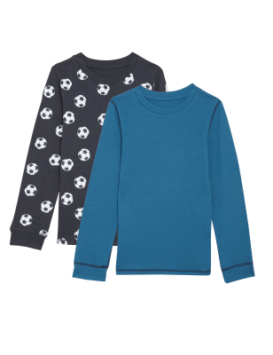 

M&S Collection 2er-Pack Thermo-Unterhemden aus Baumwollmischgewebe mit Fußballmotiv (2-14 J.) - Carbon, Carbon