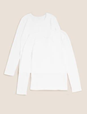 

M&S Collection 2er-Pack langärmelige Thermo-Unterhemden aus Baumwollmischgewebe für Mädchen (2-16 J.) - White, White