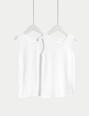 Marks And Spencer Girls M&S Collection 2pk Thermal Cotton Blend Vests (2-14 Yrs) - White, White
