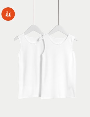 Marks And Spencer Girls M&S Collection 2pk Thermal Cotton Blend Vests (2-14 Yrs) - White, White