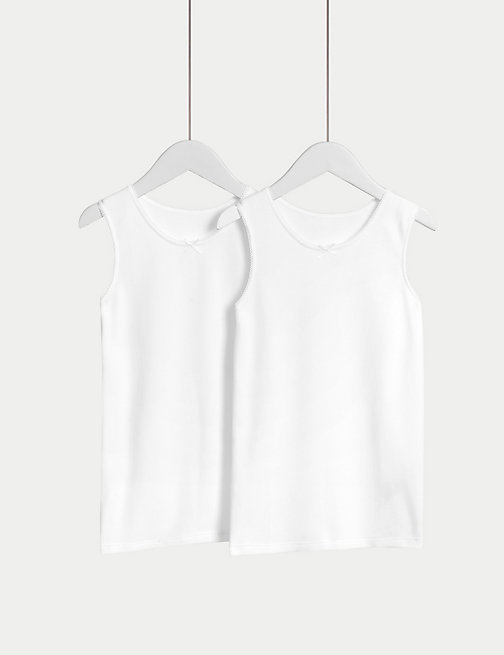 Marks And Spencer Girls M&S Collection 2pk Thermal Cotton Blend Vests (2-14 Yrs) - White
