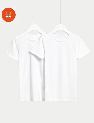 M&S Girls 2pk Heatgen Thermal Short Sleeve Vests (2-14 Yrs) - 7-8 Y - White, White