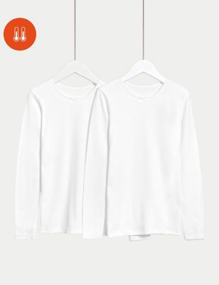 M&S Girls 2pk Heatgen Thermal Long Sleeve Vests (2-14 Yrs) - 13-14 - White, White