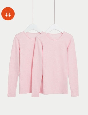 M&S Girl's 2pk Heatgen Thermal Long Sleeve Vests (2-14 Yrs) - 3-4 Y - Pink Mix, Pink Mix