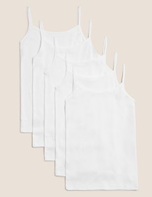 M&S Girls 5pk Pure Cotton Camisoles (2-16 Yrs) - 5-6 Y - White, White
