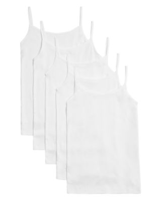 M&S Girls 5 Pack Pure Cotton Camisoles (2-16 Yrs)
