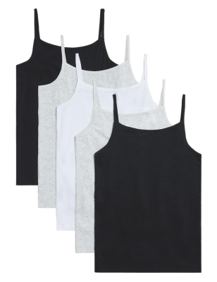 

Girls M&S Collection 5 Pack Cotton Camisoles (2-16 Yrs) - Black Mix, Black Mix