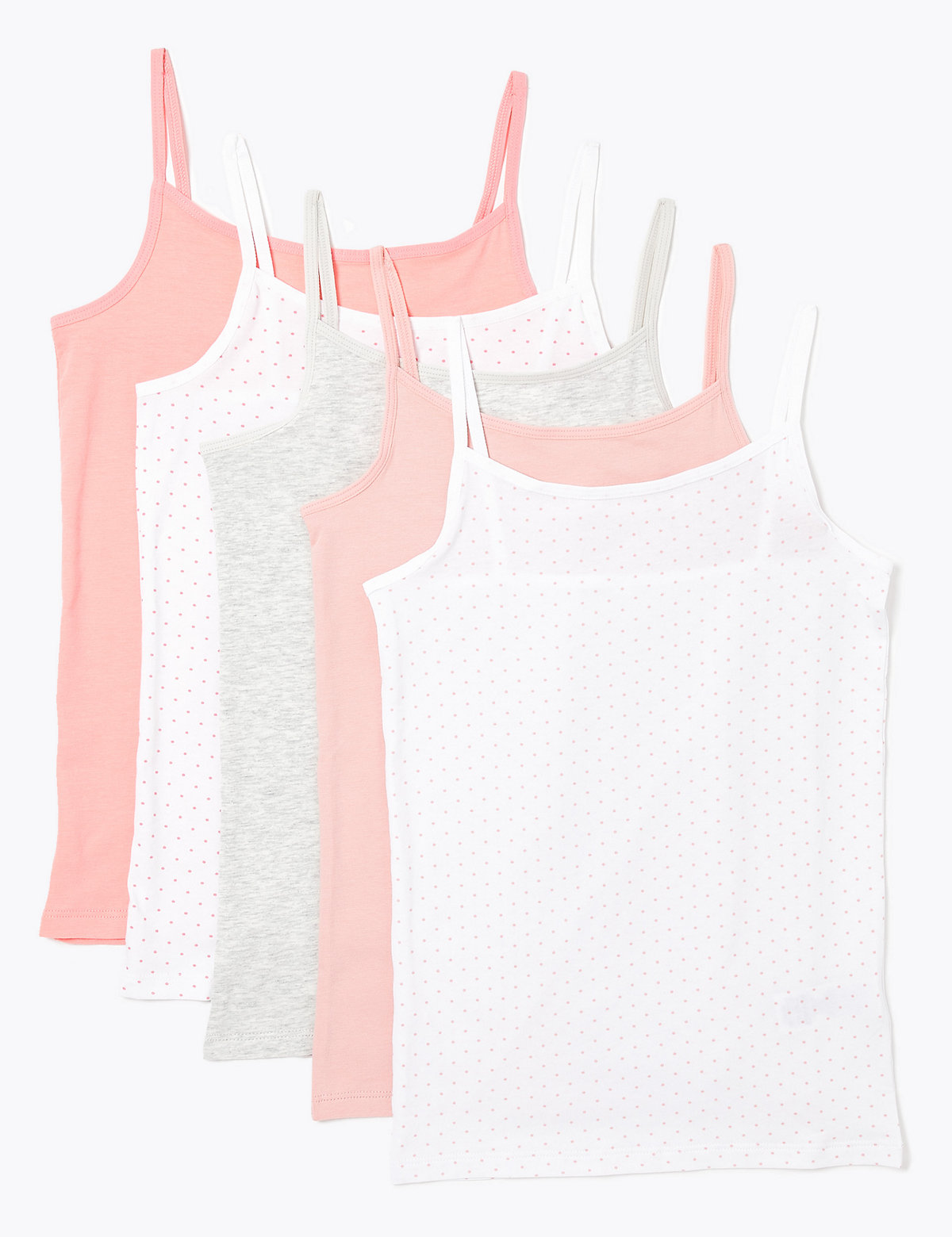 5 Pack Cotton Spotted Camisole Vests (2-16 Yrs)