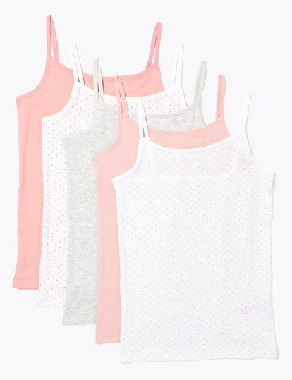 5 Pack Cotton Spotted Camisole Vests (2-16 Yrs)