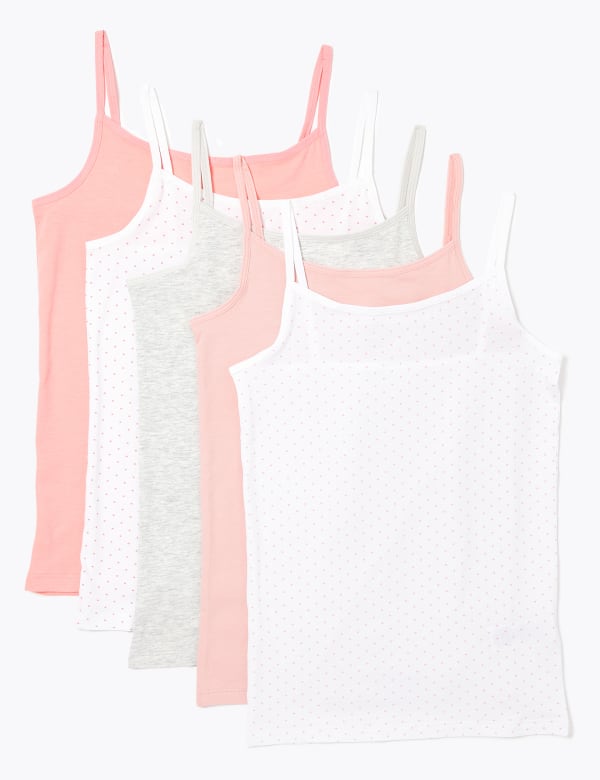 5 Pack Cotton Spotted Camisole Vests (2-16 Yrs)
