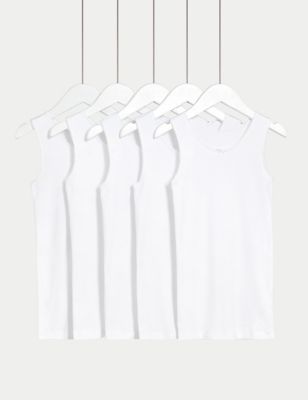 M&S Girls 5pk Pure Cotton Vests (2-14 Yrs) - 2-3 Y - White, White