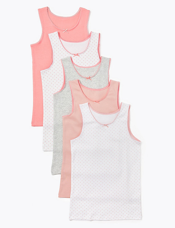 5 Pack Pure Cotton Spotted Vests (2-16 Yrs)
