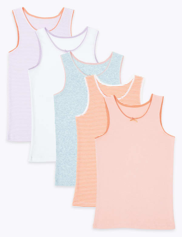 5 Pack Pure Cotton Striped Vests (2-16 Yrs)